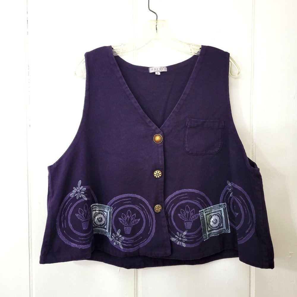 Lagen Look Art to Wear Vintage Printed Vest Purple - Picture 5 of 5